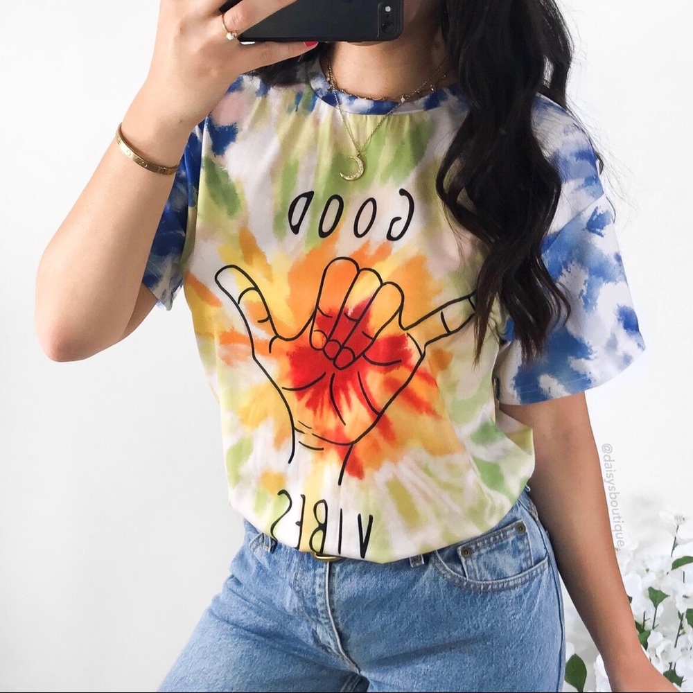 Good vibes colorful tie dye oversized t-shirt - Picture 2 of 4